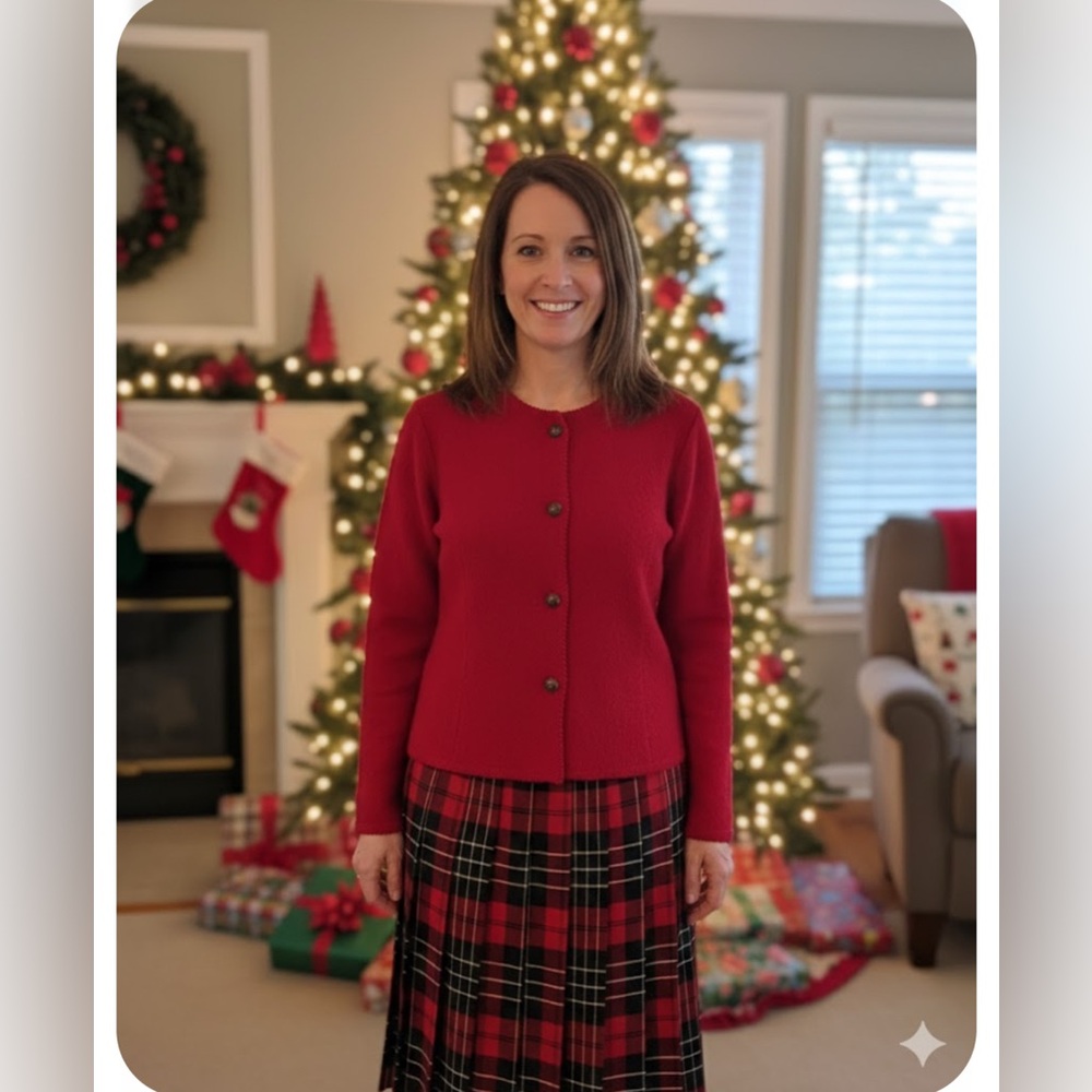 The Tog Shop Christmas Vintage Wool Cardigan and Skirt PS bin6